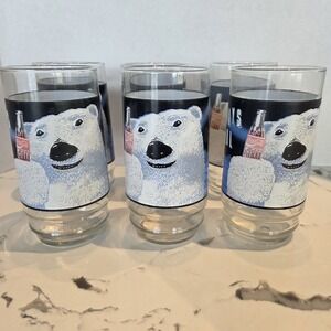 Set of 6 1992 COKE Coca Cola‎ Polar Bear Glasses 16 oz Always Cool Vintage